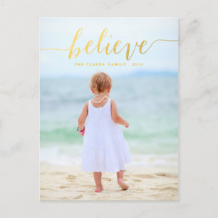 Gold Glam Believe Holiday Photo Postcard Feestdagenkaart