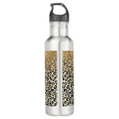 Gold Glam Black Leopard Print Glitter Sparkle Waterfles (Achterkant)