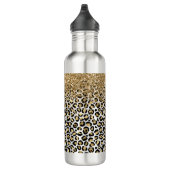 Gold Glam Black Leopard Print Glitter Sparkle Waterfles (Rechts)
