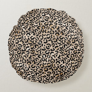 Gold Glam Black Leopard Print Rond Kussen