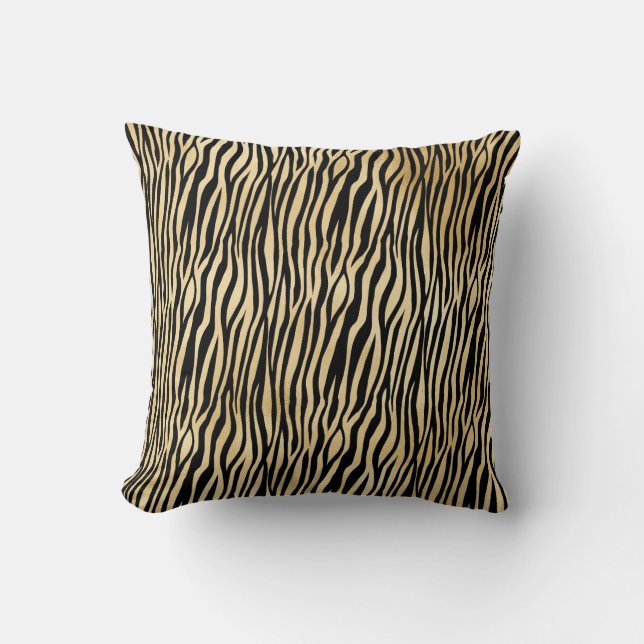 Gold Glam Black Zebra afdrukken Kussen (Voorkant)