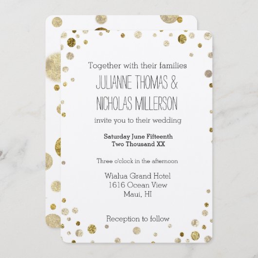 Gold Glam Bokeh Confetti Stippen bruiloft Kaart (Voorkant / Achterkant)