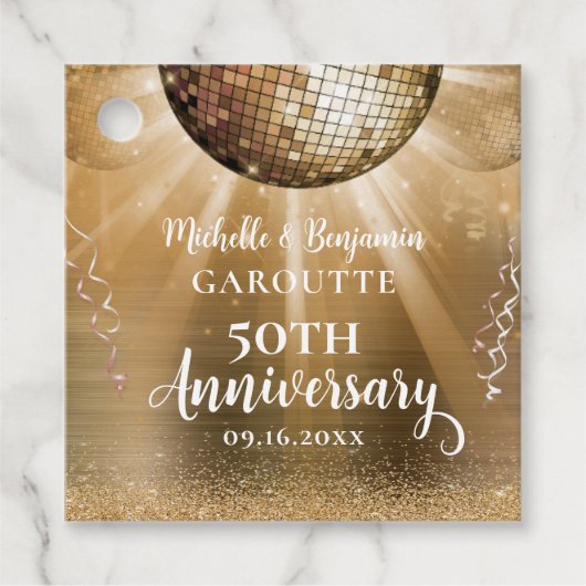 Gold Glam Disco Ball 50th Wedding Jubileum Bedankjes Labels (Voorkant)