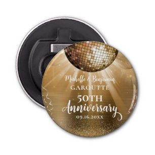 Gold Glam Disco Ball 50th Wedding Jubileum Button Flesopener