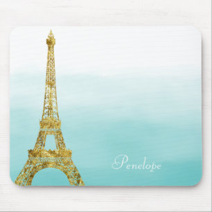 Gold Glam Eiffel Tower Aqua Ombre Waterverf Muismat