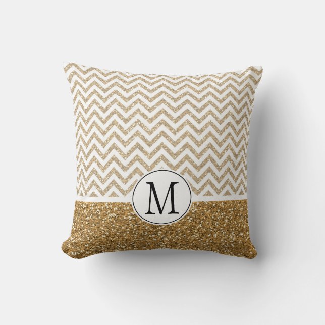 Gold Glam Faux Glitter Chevron Kussen (Voorkant)