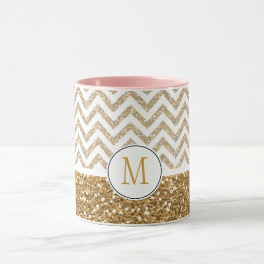 Gold Glam Faux Glitter Chevron Mok (Midden)
