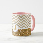 Gold Glam Faux Glitter Chevron Mok (Voorkant rechts)
