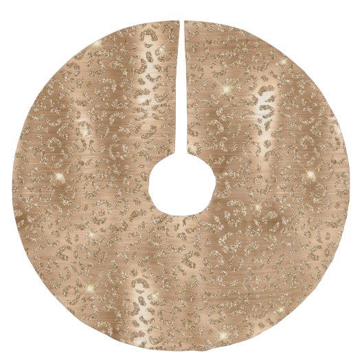 Gold Glam Glitter Leopard Kerstmis Kerstboom Rok (Voorkant)