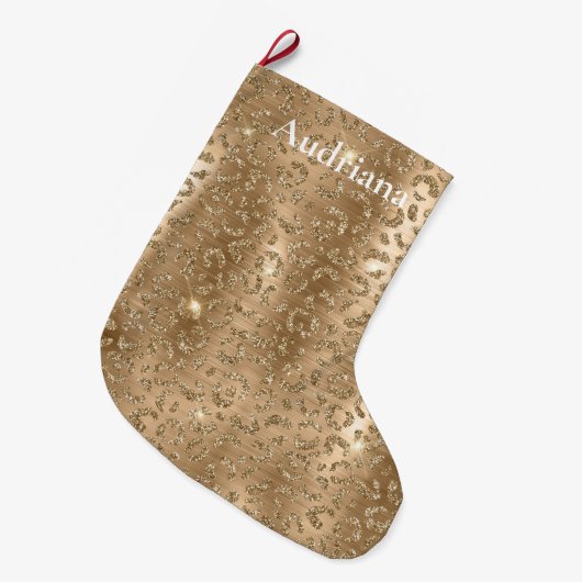 Gold Glam Glitter Leopard Print Grote Kerstsok (Voorkant (Hangend))