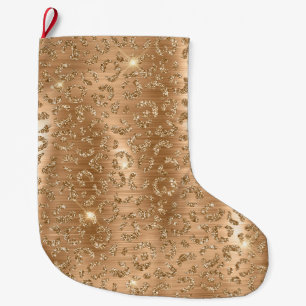 Gold Glam Glitter Leopard Print Grote Kerstsok