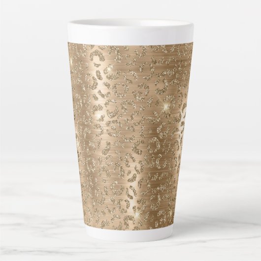 Gold Glam Glitter Leopard Print Latte Mok (Voorkant)