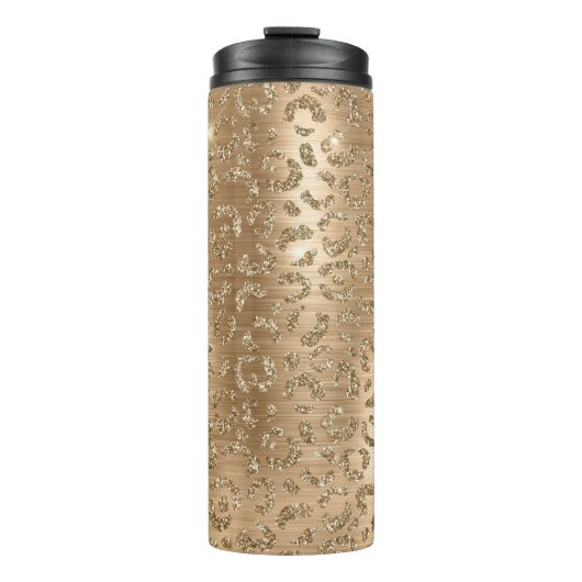 Gold Glam Glitter Leopard Print Thermosbeker (Voorkant)