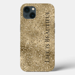 Gold Glam Glitzy Glitter Leopard Print   iPhone 13 Hoesje