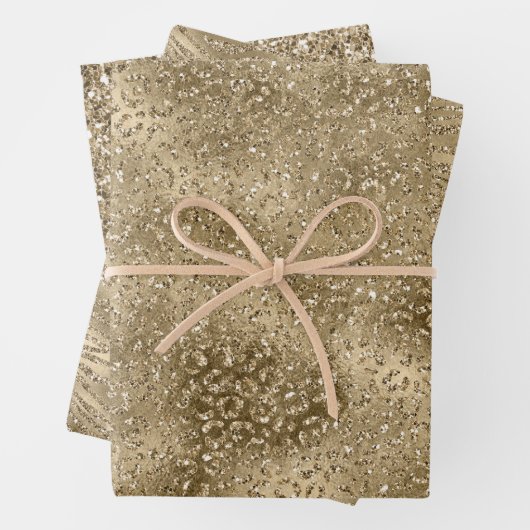 Gold Glam Glitzy Glitter Leopard Zebra Afdrukken Inpakpapier Vel (In situ)
