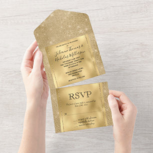 Gold Glam Glitzy Sparkle All In One Uitnodiging