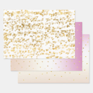 Gold Glam Hearts Confetti Ombre Inpakpapier Vel