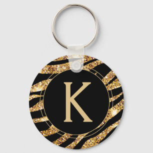 Gold Glam Monogram Animal Print Sleutelhanger