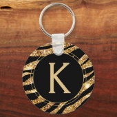Gold Glam Monogram Animal Print Sleutelhanger (Voorkant)