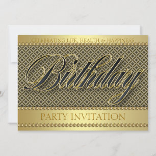Gold Glam Organic Batik Birthday Party Invitation Kaart