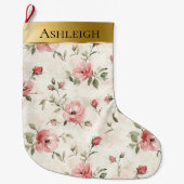 Gold Glam Pink Blush Rozen Kerst Grote Kerstsok (Voorkant)