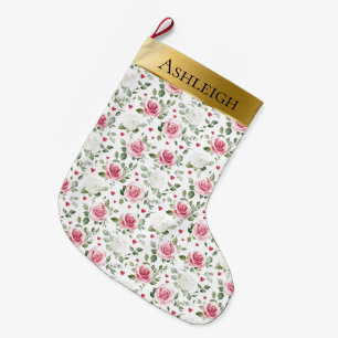 Gold Glam Roze Witte Bloemen Harten Kerstmis Grote Kerstsok