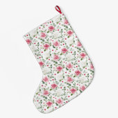 Gold Glam Roze Witte Bloemen Harten Kerstmis Grote Kerstsok (Achterkant (Hangend))