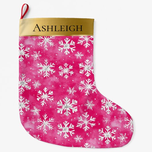 Gold Glam Roze Witte Sneeuwvlokken Kerstmis Grote Kerstsok (Voorkant)