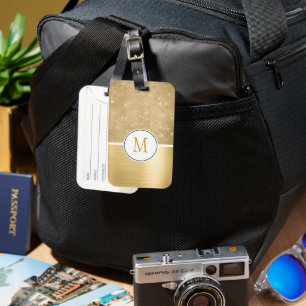 Gold Glam Sparkle Monogram Bagagelabel