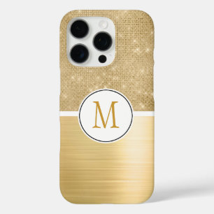 Gold Glam Sparkle Monogram iPhone 16 Pro Hoesje