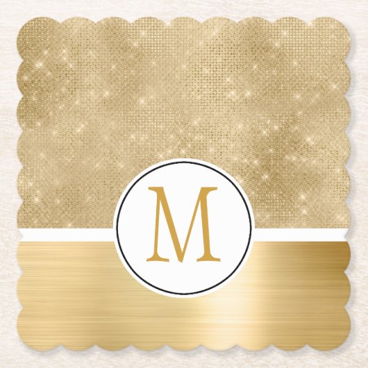 Gold Glam Sparkle Monogram Kartonnen Onderzetters (Voorkant)