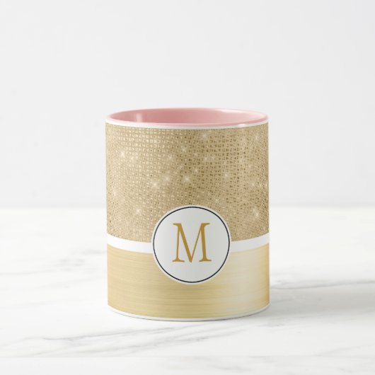 Gold Glam Sparkle Monogram Mok (Midden)