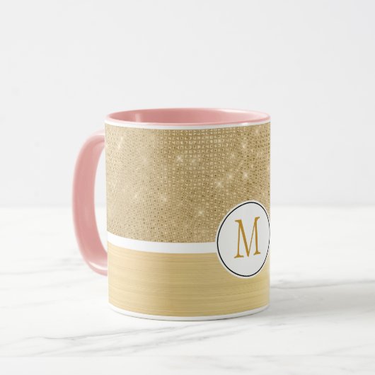 Gold Glam Sparkle Monogram Mok (Voorkant links)