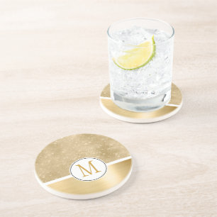 Gold Glam Sparkle Monogram Zandsteen Onderzetter