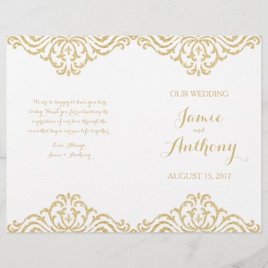 Gold  Glamor Elegance Fold Wedding Program (Voorkant)