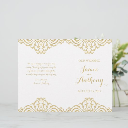 Gold  Glamor Elegance Fold Wedding Program (Staand voorkant)
