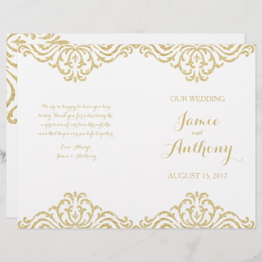 Gold  Glamor Elegance Fold Wedding Program (Voorkant / Achterkant)