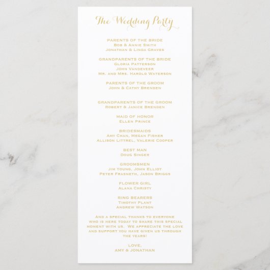 Gold  Glamor Elegance Wedding Program Programma (Achterkant)