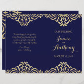 Gold  Glamor Navy Fold Wedding Program (Voorkant / Achterkant)