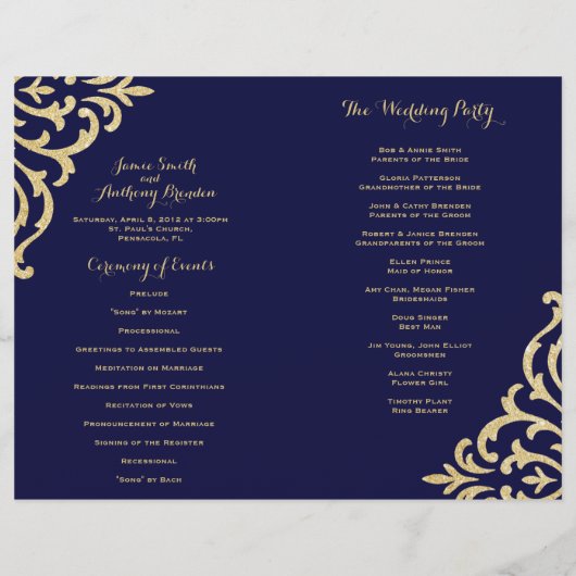 Gold  Glamor Navy Fold Wedding Program (Achterkant)