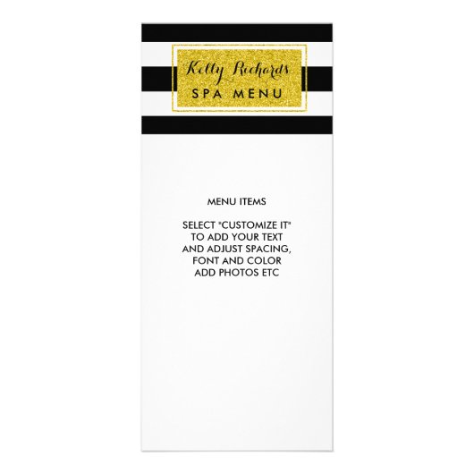 Gold Glamor noir blanc rayures Menu Salon (Devant)