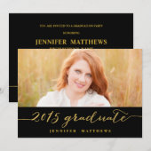 Gold Glamor Photo 2015 Graduation Party Invitation (Devant / Derrière)