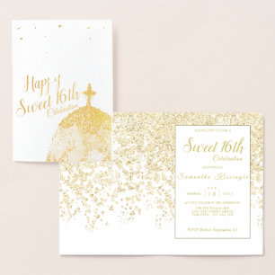 Gold Glamor Spark Drip Sweet 16 Uitnodiging Folie