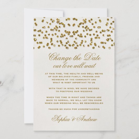 Gold Glamour Glitter Confetti Wijzig de datum Kaart (Voorkant)