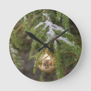 Gold Glass kerstversiering op Evergreen Tree Ronde Klok
