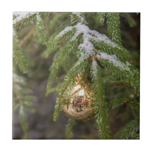 Gold Glass kerstversiering op Evergreen Tree Tegeltje