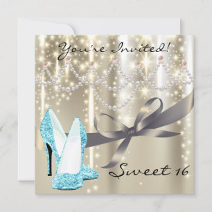 Gold Glimmer Blue Glitter Shoes Sweet Sixteen Kaart