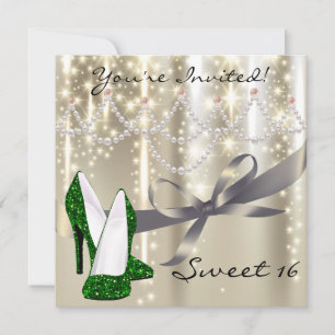 Gold Glimmer Emerald Glitter Shoes Sweet Sixteen Kaart