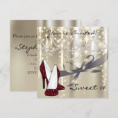 Gold Glimmer Red Glitter Shoes Sweet Sixteen Kaart (Voorkant / Achterkant)