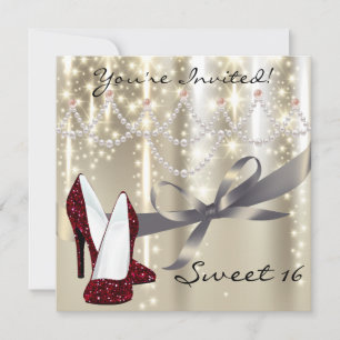 Gold Glimmer Red Glitter Shoes Sweet Sixteen Kaart